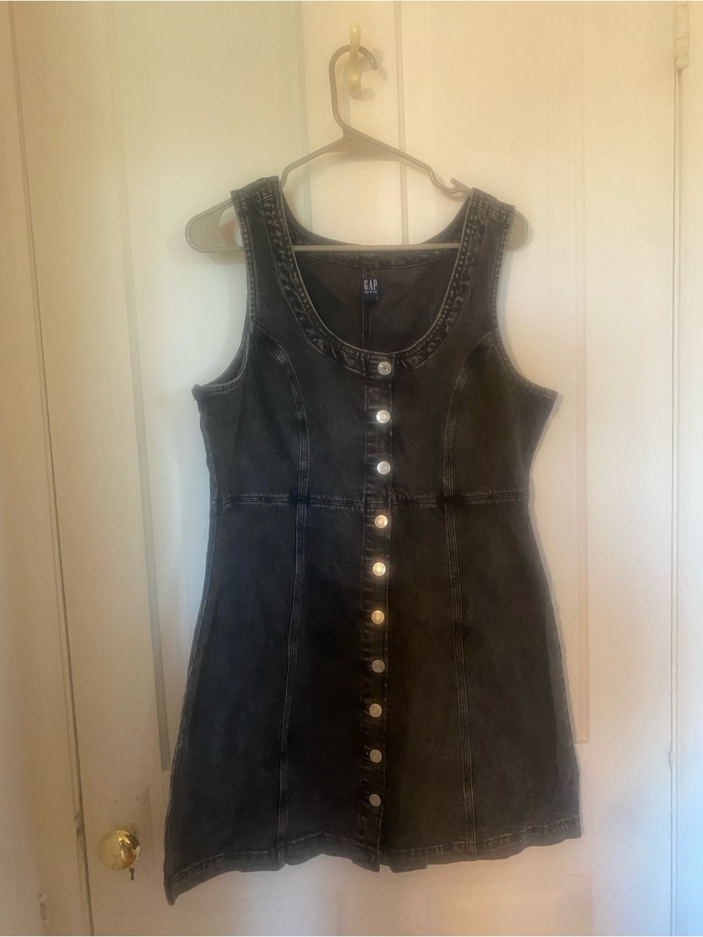GAP Black Washed Denim Button-Front Mini Dress